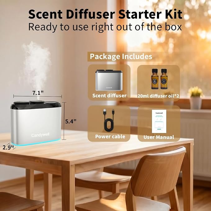 Smart Essential Oil Diffuser with Dual Nozzle & App Control, Waterless Diffuser for 1500 Sq Ft, with 4 Timer & 4 Mist Levels, Hotel Scent Diffuser for Home & Office