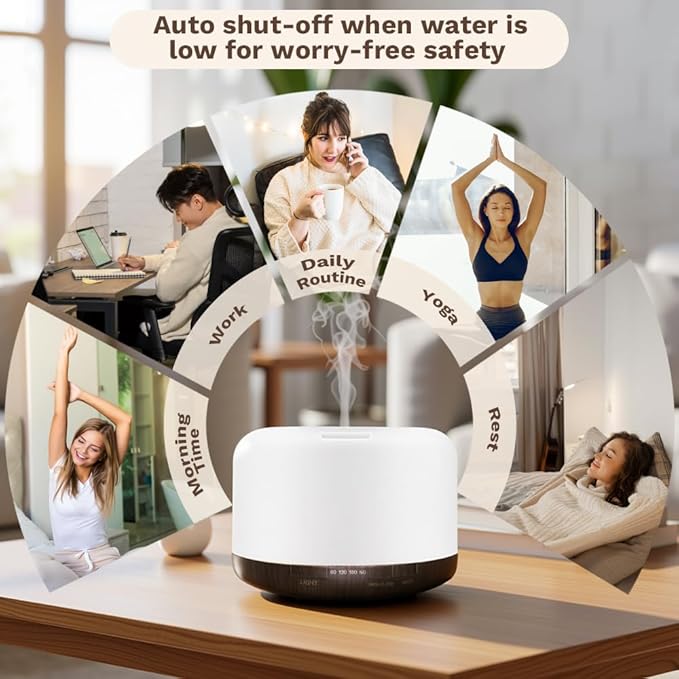 500ml Essential Oil Diffuser,Quiet 4-in-1 Ultrasonic Aromatherapy Humidifier,7 Color LED Lights,Timer & Auto-Off,BPA Free,Large Capacity Room Fragrance(Deep Woodgrain, Mini Model)