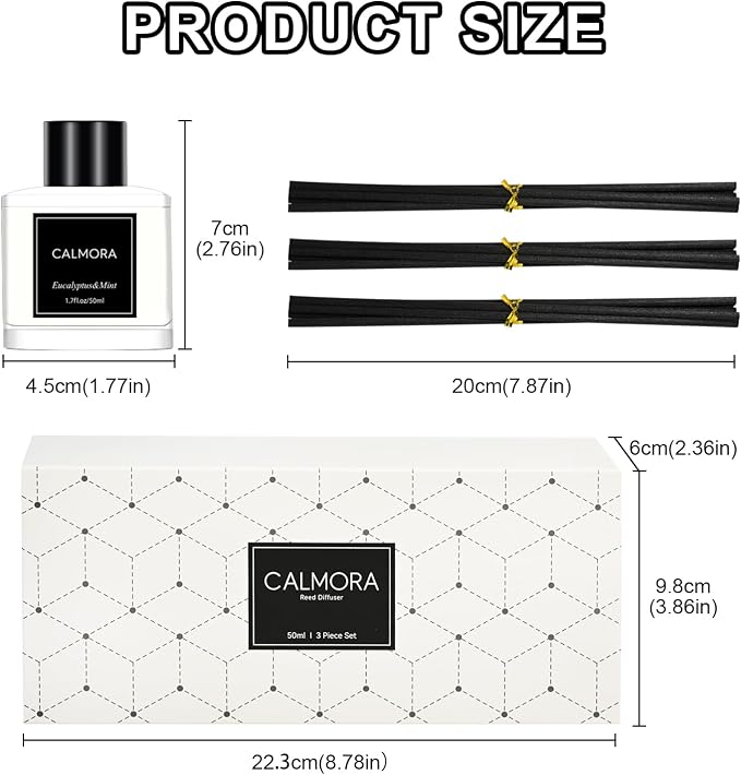 CALMORA Reed Diffuser Set of 3, 50ml Fresh Linen/Eucalyptus & Mint/Ocean Scented Oil Diffuser with 15 Sticks | Home Fragrance for Bedroom, Bathroom, Office & Living Room