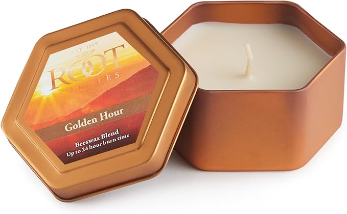 Root Candles Scented Candles in Travel Tin 24-Hour Honeycomb Traveler Handcrafted Beeswax Blend Candle, 4-Ounce, Golden Hour