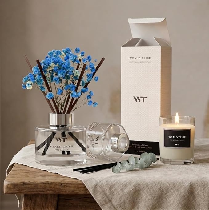 Flower Reed Diffuser Set Cashmere Vanilla Scent for Bathroom Accessories,Christmas Shelf Decor & Air Fresheners, Bedroom Sticks Defusers with 5.1 fl oz Essential Oils, Office Gifts