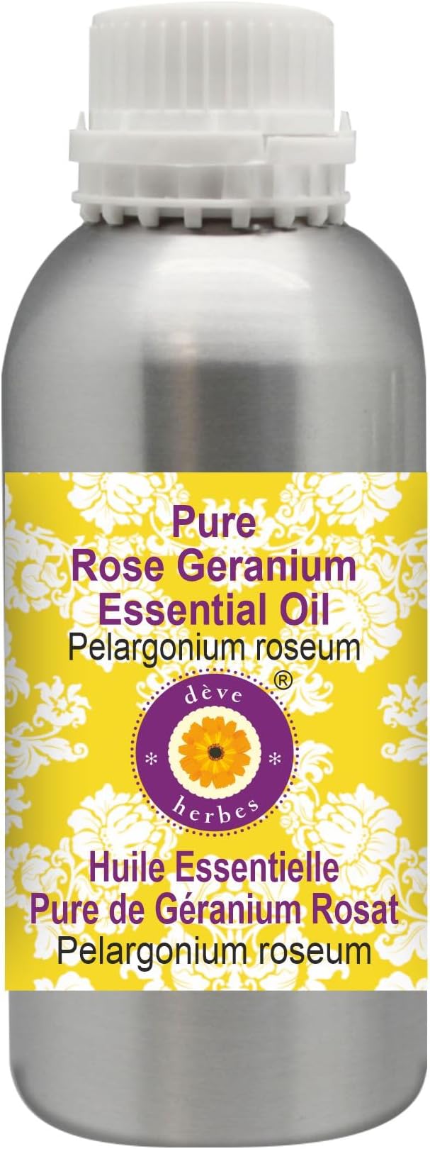 Deve Herbes Pure Rose Geranium Essential Oil (Pelargonium roseum) Steam Distilled 630ml (21 oz)