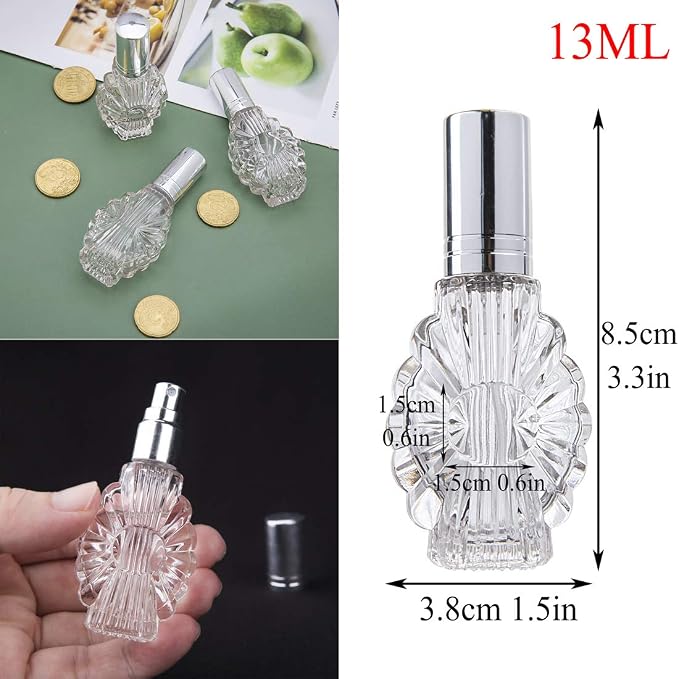 YU FENG 12pcs Empty Engraved Glass Perfume Atomizer Bottles with Funnels Pipettes Dispensers,Refillable Spray Perfume Bottles（13ml）