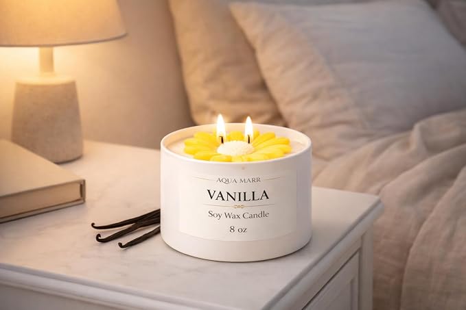 Vanilla Soy Candle – 8 oz Luxury Spa Candle – Clean Burning, Hand Poured – Aromatherapy Home Decor – Relaxing Gift for Women – Aqua MARR