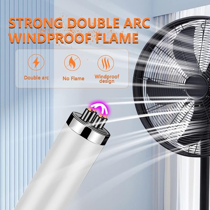 Electric Lighter Rechargeable Plasma Flameless USB Lighter with Safety Lock Dual Arc LED Display for Candle Grill Kitchen Camping (White)