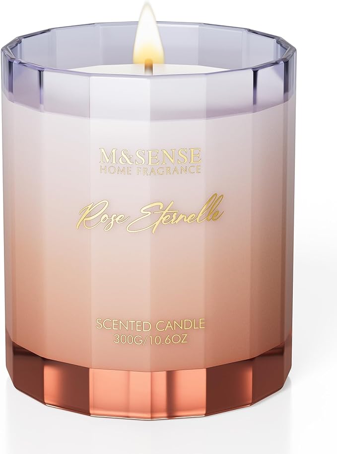 M&SENSE Rose Scented Candles for Home, 10.6oz Natural Soy Wax 60 Hours | Slow Burn, Clean Non Toxic, Floral Scent Aromatherapy Candle for Relaxing Stress Relief, Romantic Gift for Girlfriend