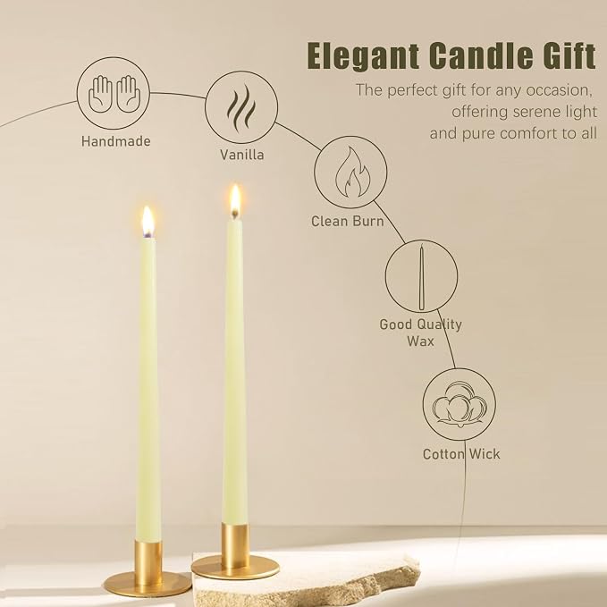 Candlesticks Long Taper Candle,Vanilla Scented 10 Inches Yellow Candle Sticks Smokeless Tapered Candles for Home Décor Holiday Gifts