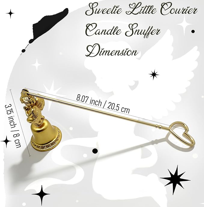 Golden Angel Candle Snuffer with Heart-Shaped Handle, Elegant Praying Angel Design Metal Candle Extinguisher, Safe and Clean for Home, Church, Gifts, 8cm x 19cm