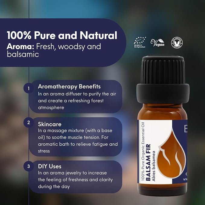 Essences Bulgaria Balsam Fir Essential Oil 10ml (0.34 Fl Oz) | Abies balsamea | 100% Pure, Natural, Undiluted | Aromatherapy, Cosmetics | Non-GMO, Cruelty-Free