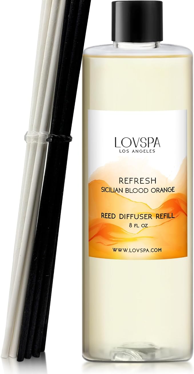 Refresh Sicilian Blood Orange Diffuser Oil Refill, 8 oz, Room Scent | Blood orange, grapefruit, and bergamot profile, includes replacement reeds, home aroma, guest bathroom, shelf decor, entryway