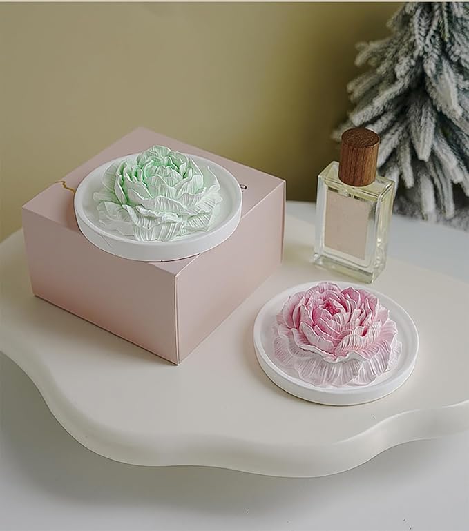 Essential Oil Passive Flower Diffuser with Fragrance -Non-Electric Peony Flower Porcelain Aromatherapy Diffusers for Small Room, Desk Decorative, Bathroom (Pink, White Peach Oolong Scent)