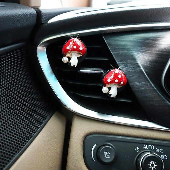 ORIESSE Cute Mushroom Car Air Freshener Vent Clips,4pcs Red Mushroon Refillable Car Air Freshener Decorative Clips Car Diffuser,Providing Bloom Car Scent