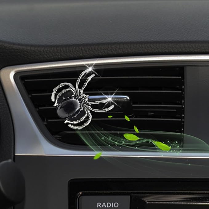 ORIESSE Spider Air Vent Clip,Gothic Car Air Freshener,Black Car Decor for Teens Women,Refillable Essential Oils and Perfume Diffuser