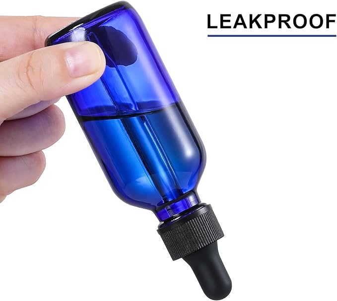 AOZITA 4 Pack, 2 oz Dropper Bottles with 1 Funnel & 4 Labels - 60ml Thick Dark Blue Glass Tincture Bottles with Eye Droppers - Leakproof Essential Oils Bottle for Health, Personal Care & Beauty