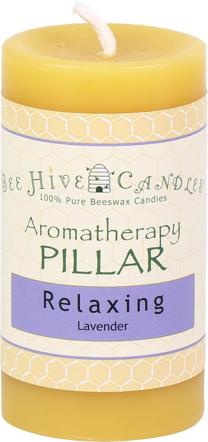 Bee Hive Candles 100% Pure Beeswax Aromatherapy Pillar Candle (2" x 3", Relaxing)