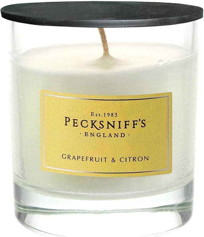 Pecksniffs Classic White Scented Candle 1 Wick - Grapefruit & Citron - Elegant Glass Vessel Luxury Candles - 184g/6.49oz