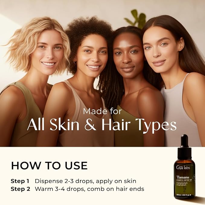 Gya Labs USDA Organic Tamanu Oil - 1 Fl Oz - Carrier Oil for Hair, Skin, Face, Scalp & Body Massage