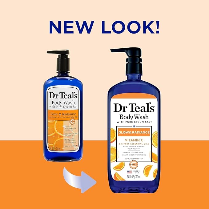 Body Wash with Pure Epsom Salt, Glow & Radiance, Vitamin C & Citrus Essential Oils Teal's, 24 fl oz