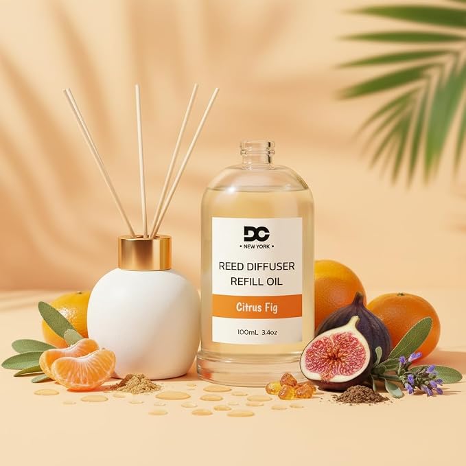 Daniella's Candles Reed Diffuser Refill Oil, Citrus Fig, Premium Fragrance Oil, Home Fragrance, Scented Oil for Reed Diffusers, Long Lasting, Bathroom, Office, 3.4oz/100ml