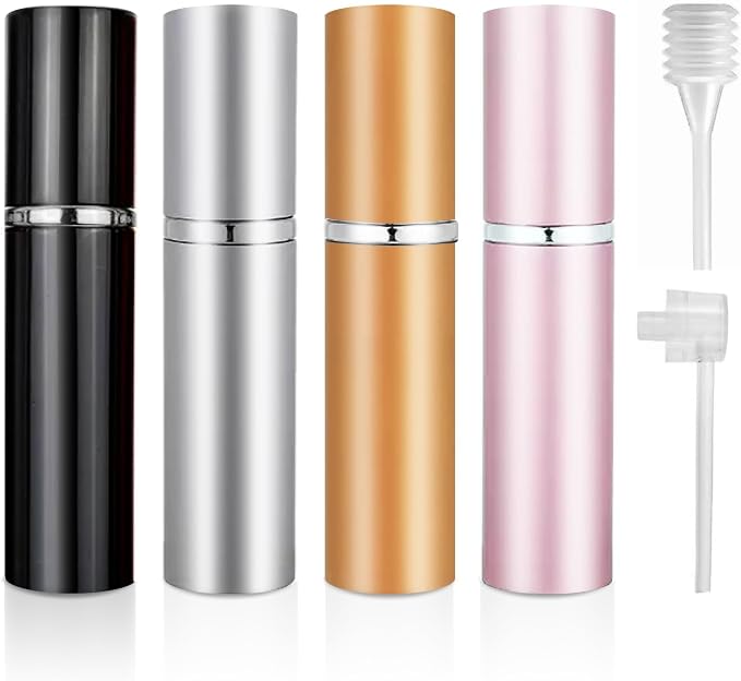 5ML Perfume Travel Spray Bottle(4 PCS), Perfume Atomiser Refillable, Portable for Travel Holiday, Outdoor Activities and Business(black+silver+golden+pink)