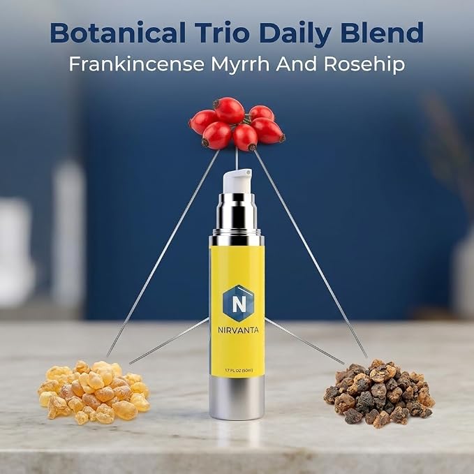 Nirvanta Frankincense Oil Pump for Hands, Feet & Body, 1.7 fl oz / 50 ml – Botanical Skin Care Oil with Frankincense, Myrrh, Lavender & Rosehip – Fast Absorbing Moisturizing Body Oil for Daily Use