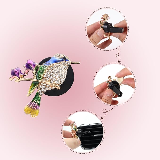 ORIESSE Hummingbird Air Vent Clips Car Fresheners,2pcs Bling Cute Bird Diffuser for Car Decor,Blue Accessories for Women