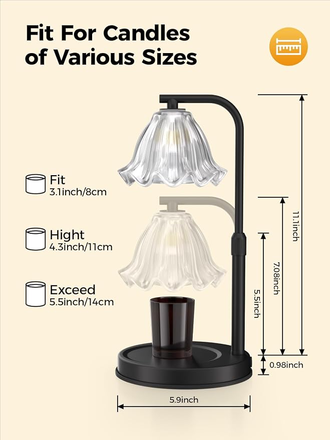 Flower Candle Warmer Lamp with Timer - Electric Modern Wax Melt Warmer Black Scented Jar Candles Light Room Decor for House Warming New Home Birthday Women Mom Gifts
