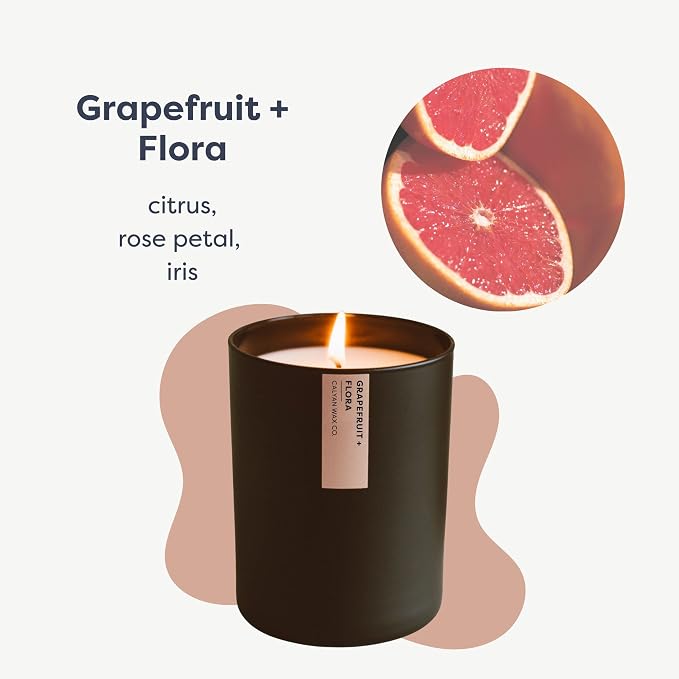Calyan Wax Co. Grapefruit & Flora Scented Candle - 75 Hour Burn - Luxury Clean Soy Wax Candles - Long Lasting Black Tumbler Jar Candle for Home - 10.2oz