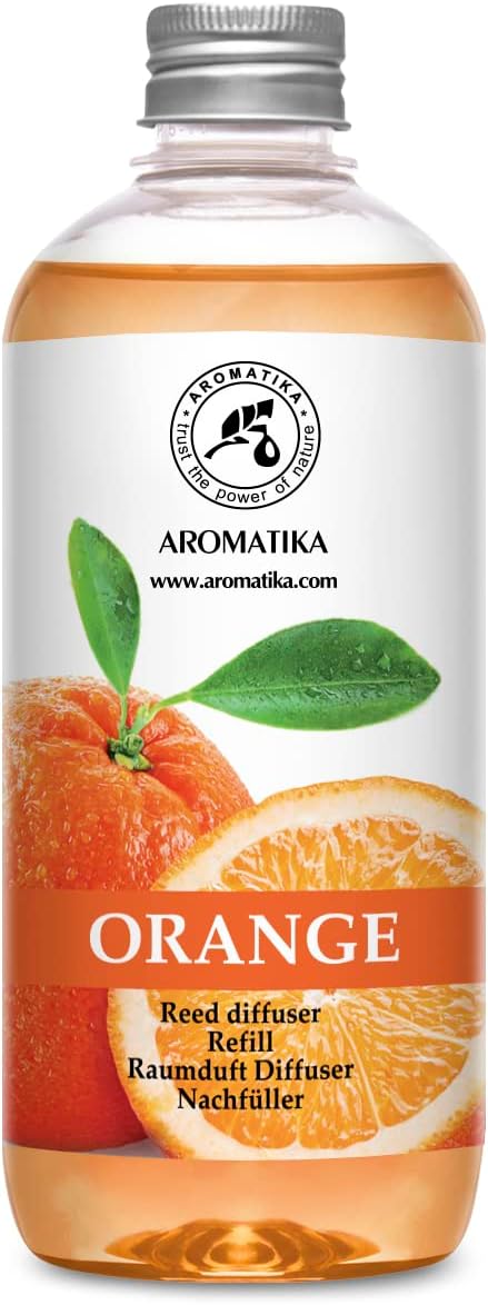 AROMATIKA Orange Reed Diffuser Refill 17 Fl Oz (500ml) - Room Fragrance Diffuser with Natural Essential Orange Oil - Best for Aromatherapy - Home - Kitchen - Office