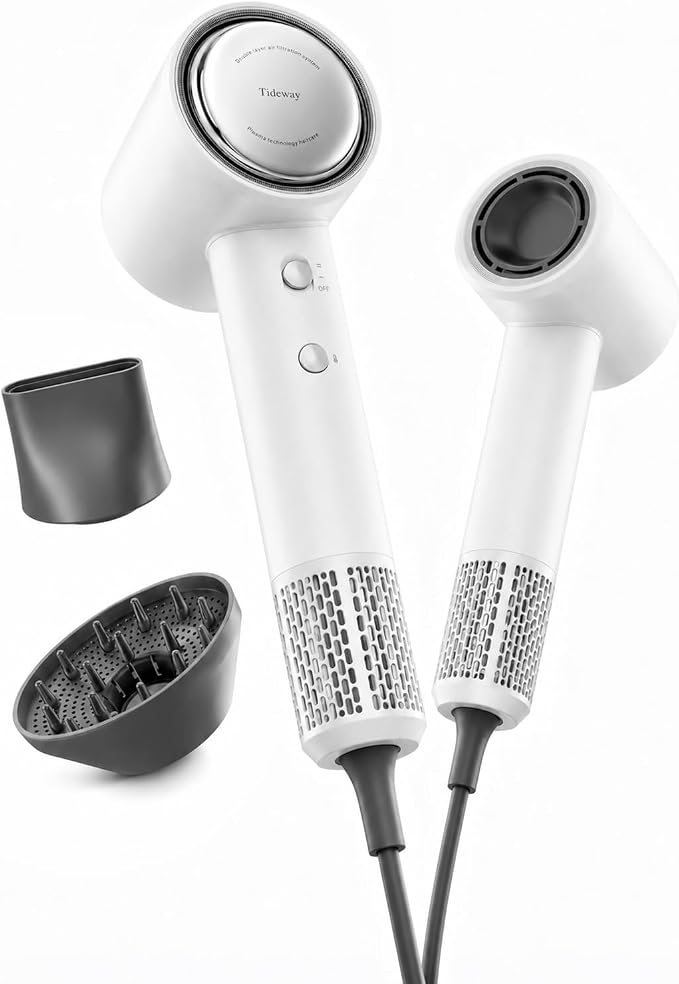Tideway Hair Dryer Professional High-Speed Ionic Blow Dryer 110,000 RPM, Compact Hair Dryer with Magnetic Diffuser, Fast Drying with Brushless Motor Low Noise Smart Temperature Control-H11
