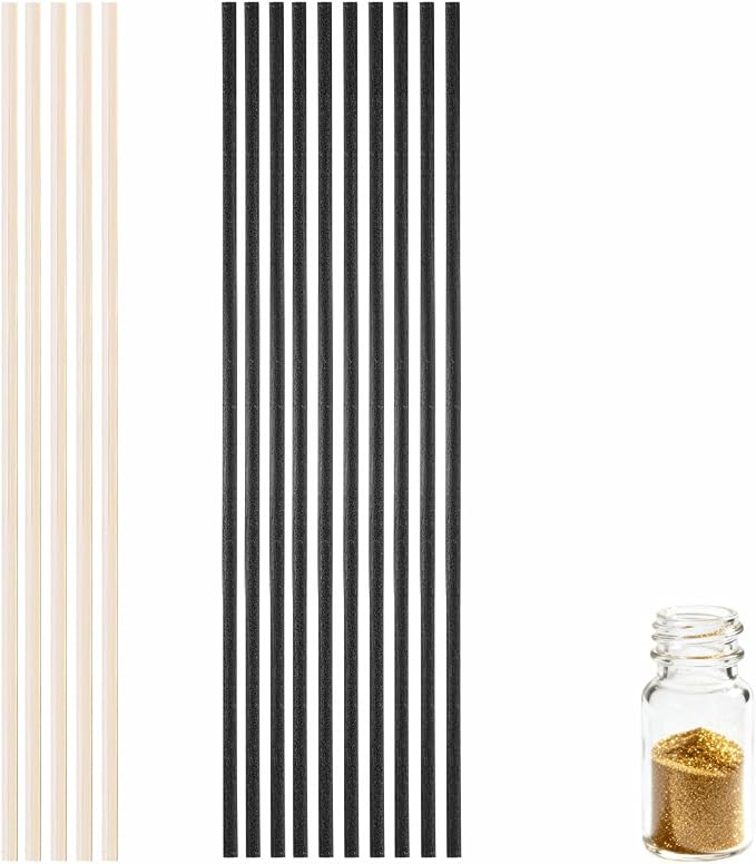 15PCS Natural Reed Diffuser Sticks - Strong Scent for Large Rooms, Bathroom & Bedroom. Ideal Housewarming Gift, Coffee Table Decor, Black+True