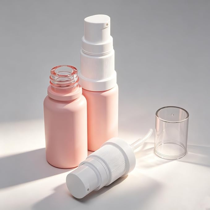 10ml Empty Glass Pump Bottle Dispenser 6 Pack,Pink Travel Refillable Bottles Dispenser for Lotion Cream Essential Oil Shampoo, Small Cosmetic Containers 1/3oz (10ml Pink 6pcs)