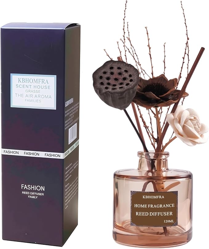 Reed Diffuser with Dried Flowers, Jasmine Cedar Sandalwood Scent, 4.06 fl oz, Glass, 120ml, Long Lasting Home Fragrance