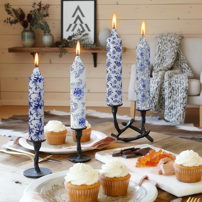 Blue and White Taper Candles 7 Inch Short Chinoiserie Candle Handmade Unscented Smokeless Tapered Candles for Meditation Sailing Living Room Mantel Cozy Hygge Ambiance Everyday Home Decor