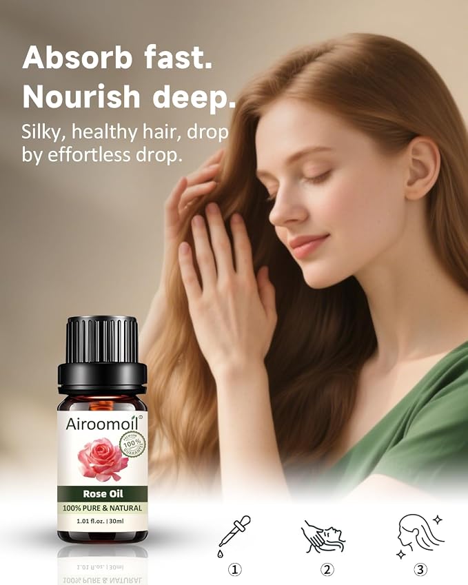 Rose Essential Oil 1 fl oz – 100% Natural from Bulgaria, Pure Floral Scent for Water Diffuser, Massage, Hair & Skin Care, DIY Candle & Soap Making Fragrance