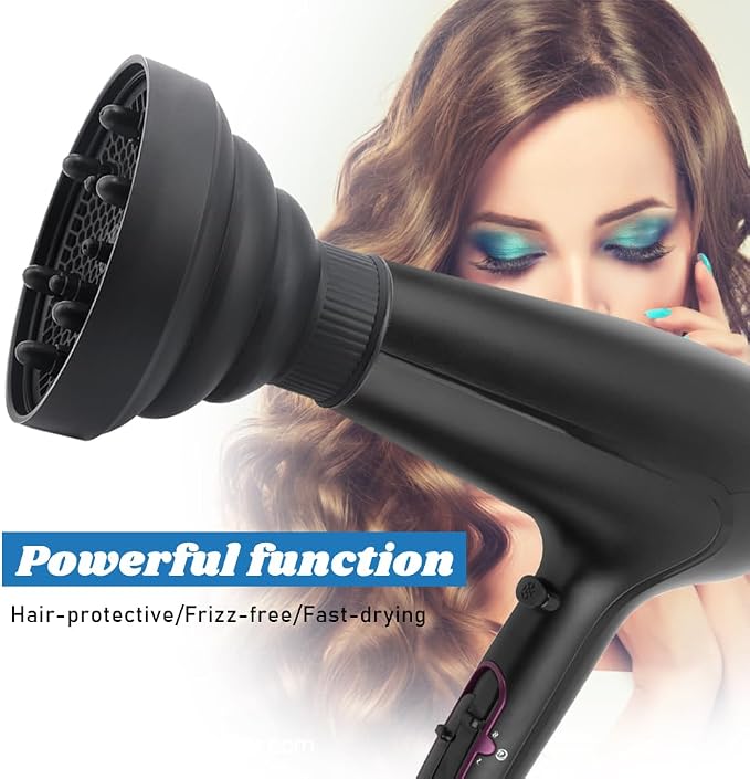 Universal Collapsible Hair Dryer Diffuser, Travel Hair Dryer Diffuser Attachment with Comb, Portable Hairs Diffusers Blow Dryers Attachment for Natural Thick Hairs(Black)