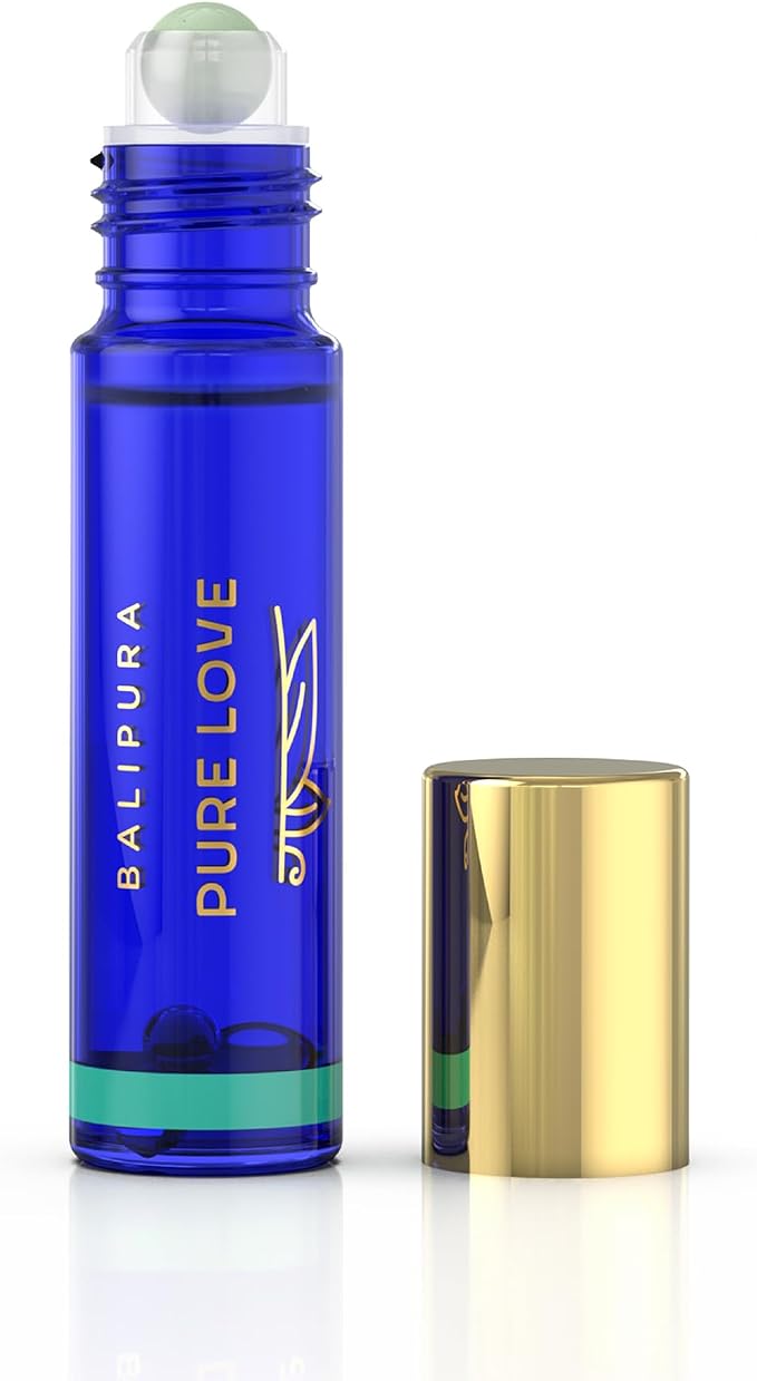BALIPURA - Pure Love Crystal Aura Roll On - Jasmine Essential Oil with Love Rose Quartz Crystals - Essentail Oils for Body - Calming Essential Oils Roll On - Valentines Day Gift for Women - 0.34 floz