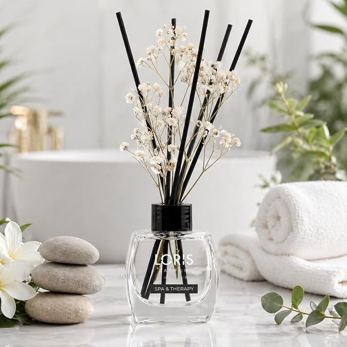 Loris Spa Therapy Reed Diffuser Set with Dried Flowers | Reed Diffusers for Home with Sticks | Bathroom Diffuser & Room Scent | Long-Lasting Home Fragrance | 120 mL / 4.06 fl oz
