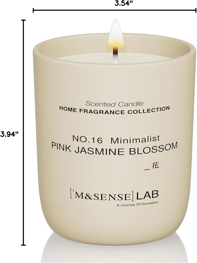 M&SENSE Natural Soy Candle| Pink Jasmine Blossom | 5.3 oz | Mini Spring Scented Candles for Relaxation, Meditation, Home Décor | for Bedroom, Office, Party Small