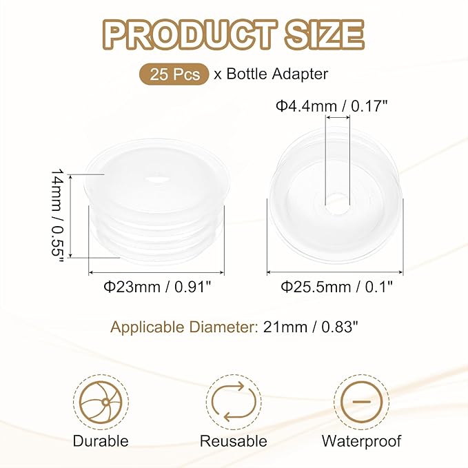 PATIKIL Bottle Adapter 0.83"/21mm Press in Plugs Clear 25Pcs, 0.17" Hole | for Oral Dispenser Liquid Oil Plastic Glass Bottles Stopper