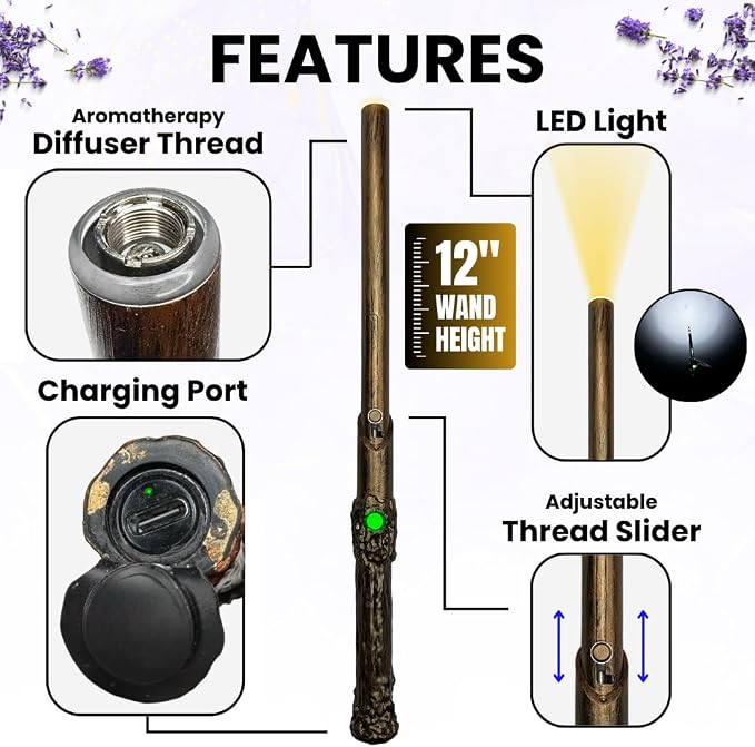 Rechargeable Aromatherapy Wand Diffuser with Adjustable Thread Design, 12-Inch Slim Battery Stick for Pocket or Bag, Includes Storage Box, Sleek Wellness Gift for Travel, Office or Daily Use