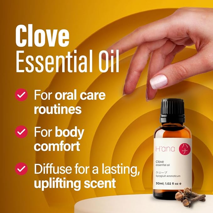 H'ana Clove Oil - 1.02 Fl Oz Clove Essential Oil for Hair, Skin, Diffuser, Aromatherapy & DIY