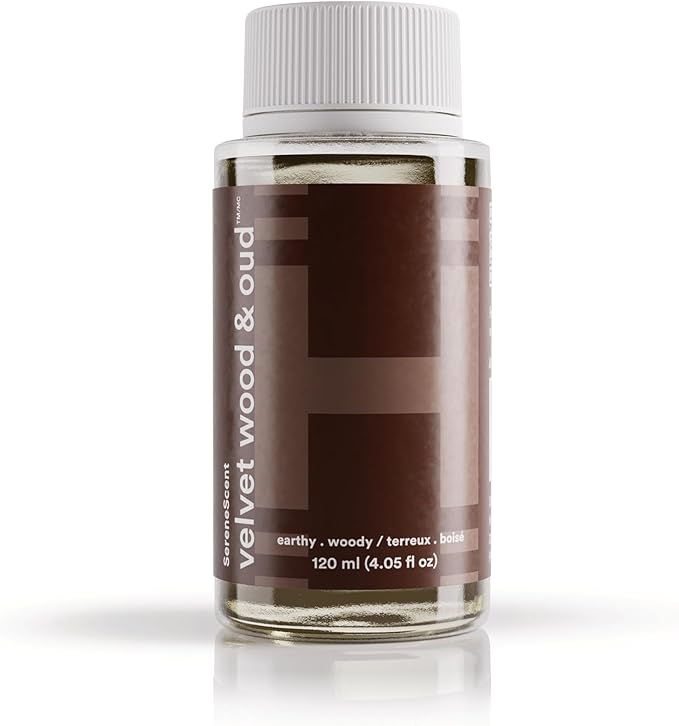 Homedics SereneScent Waterless Diffuser Oil Refill — Velvet Wood & Oud (120ml). Warm & Luxurious Home Fragrance. Compatible with SereneScent Diffusers. Easy Twist Plug & Play