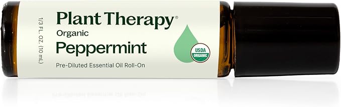 Plant Therapy Organic Peppermint Essential Oil 10 mL (1/3 oz),100% Pure, Pre-Diluted Roll-On, USDA Certified Organic Aromatherapy, for Neck Tension and Muscle Discomfort
