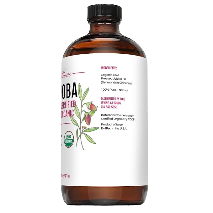 Kate Blanc Cosmetics Jojoba Oil for Hair, Face & Skin. Gua Sha Oil for Face Massage & Dermaplaning (16oz, Organic, 100% Pure, Natural)