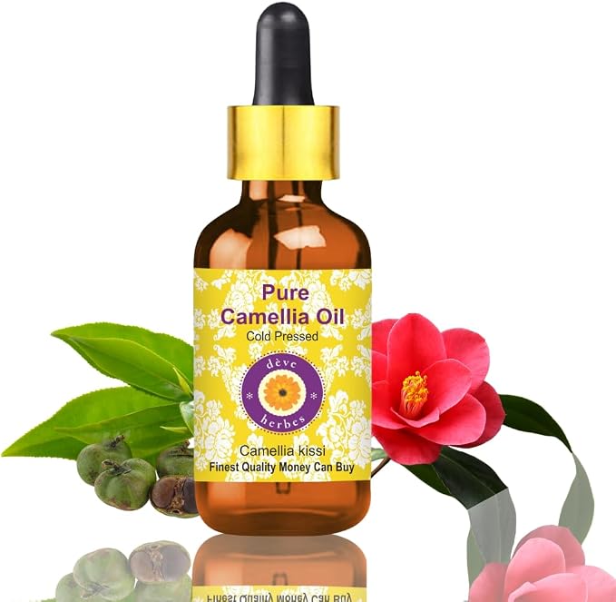 Deve Herbes Camellia Oil (Camellia kissi) | Cold Pressed | Pure | Natural | Undiluted | for Diluting Essential Oils | for Skin & Massage | Non-Sticky | Lightweight | Men & Women | 50ml (1.69 oz)