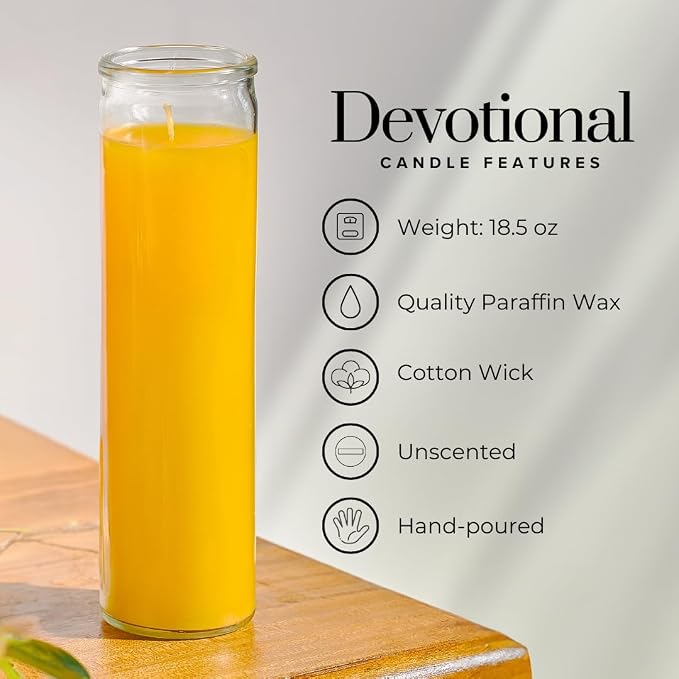 Simply Soson 2x8 inch Yellow Devotional Candles in Glass Jar - 1 Piece - 90 Hours – Prayer Candle - Tall Pillar Candles for Religious, Memorials, Party Decor
