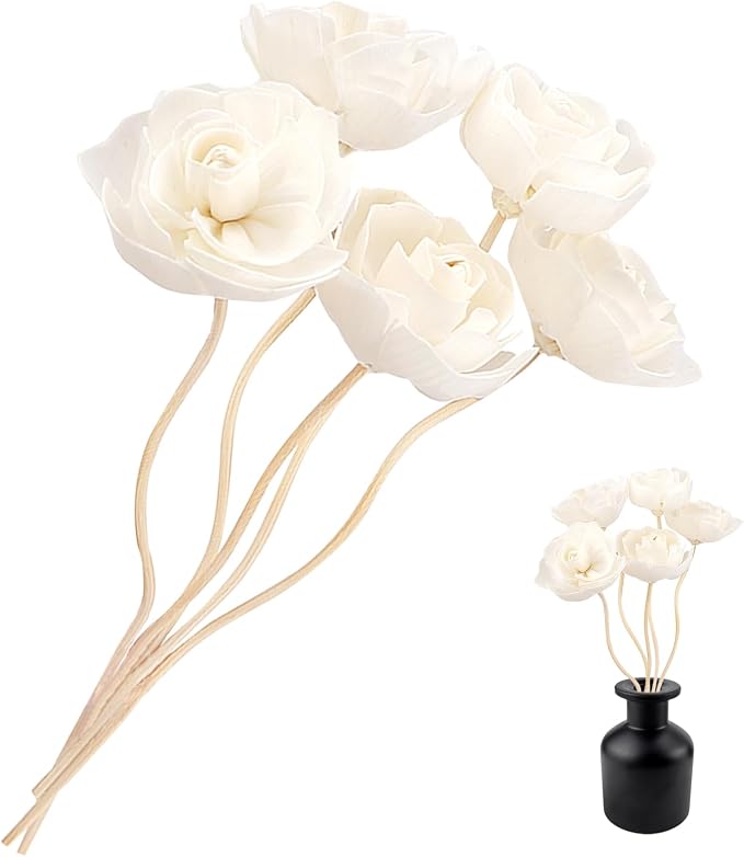 5 Pcs Flower Scent Diffuser, Natural Flower Scent Placement Filled Scent Oil Diffuser Sticks with Cord for Home Bathroom, Office (Camellia-1)