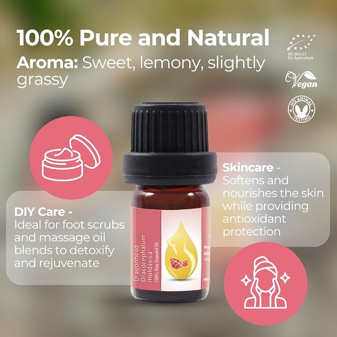 Essences Bulgaria Moldavian Dragonhead Essential Oil 1/3 Fl Oz | 10ml | Dracocephalum Moldavica | 100% Pure and Natural | Undiluted | Therapeutic Grade | Family Owned Farm | Steam-Distilled | Non-GMO
