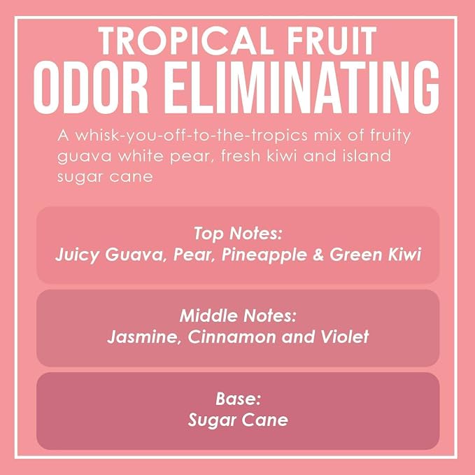 Tropical Fruit Two Pack Odor Eliminating Highly Fragranced Candle - Eliminates 95% of Pet, Smoke, Food, and Other Smells Quickly - Up to 80 Hour Burn time - 12 Ounce Premium Soy Blend
